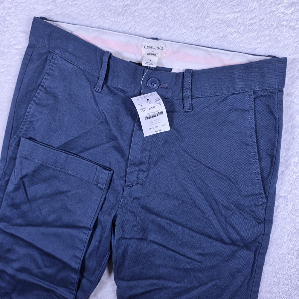 NEW Crewcuts Skinny L1000 Boys 14 Blue Spandex Chino Pants BL7361 Adjustbl Waist
